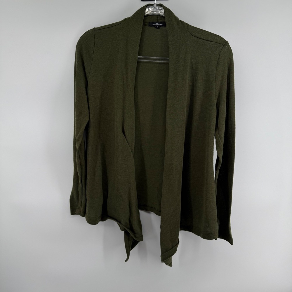 ambiance Womens Open Front Cardigan Olive Green M Draping Waterfall Style‎